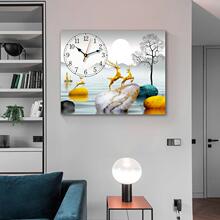 现代简约餐厅装饰画免打孔配电箱遮挡挂画电表箱创意钟表卧室壁画