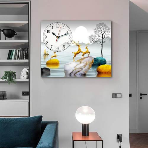 现代简约餐厅装饰画免打孔配电箱遮挡挂画电表箱创意钟表卧室壁画