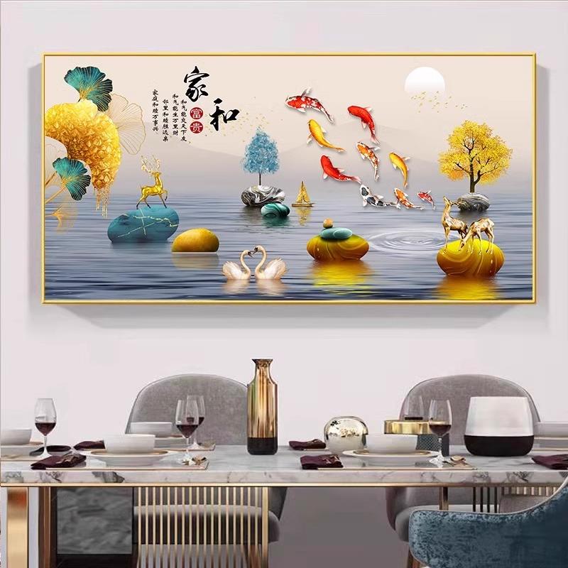 招财九鱼图餐厅装饰画现代简约饭厅新中式墙面挂画酒杯餐桌墙壁画图片