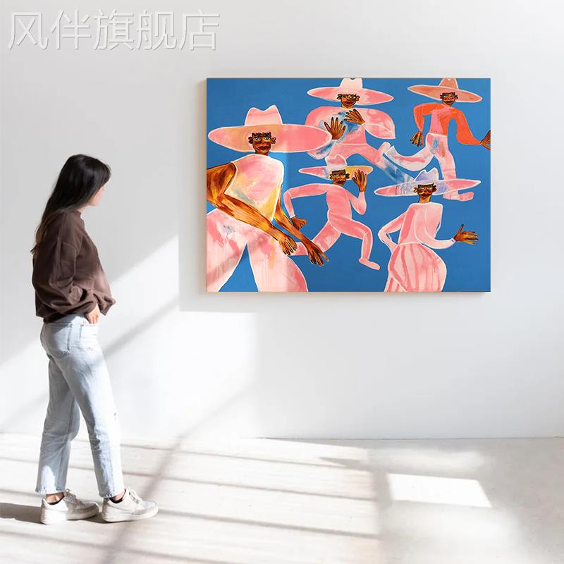 中古包豪斯风格挂画法式艺术装饰画多巴胺客餐厅壁画高级感长方形图片