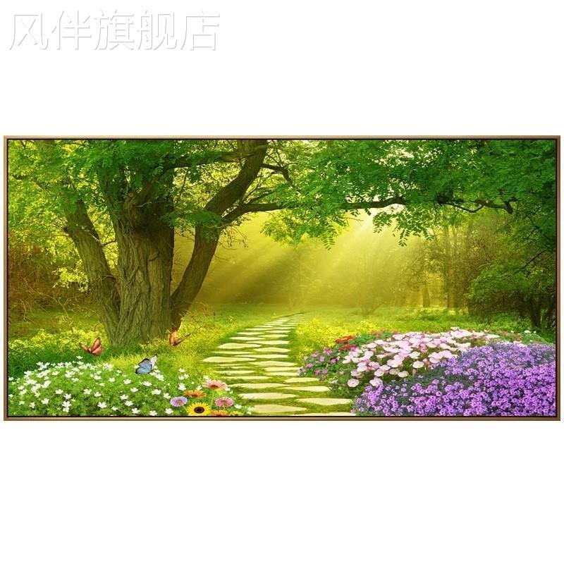 现代森林风景客厅沙发装饰墙画餐厅卧室床头树木树林阳光小路挂画图片