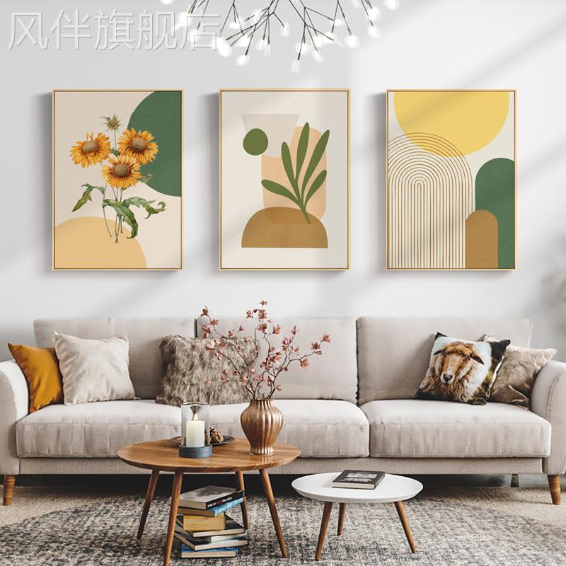 北欧原木风客厅装饰画花卉挂画客厅级感餐厅壁画玄关画卧室墙画图片