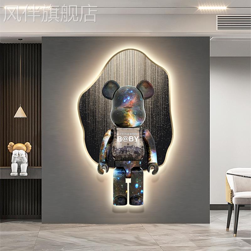 潮玩暴力熊led灯画轻奢入户玄关装饰画高档时尚走廊挂画客厅壁画图片
