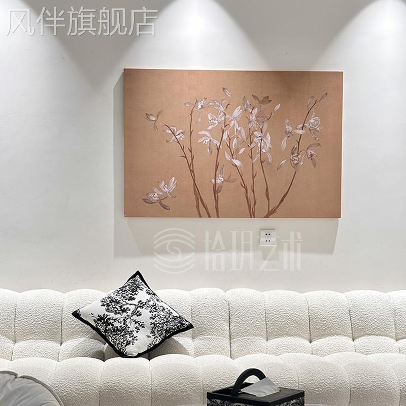 中古风客厅沙发背景墙挂画法式复古中国风宋代美学无框装饰画横幅图片