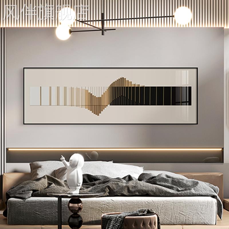 轻奢意式横版卧室装饰画高级感房间主卧床头挂画极简抽象客厅壁画