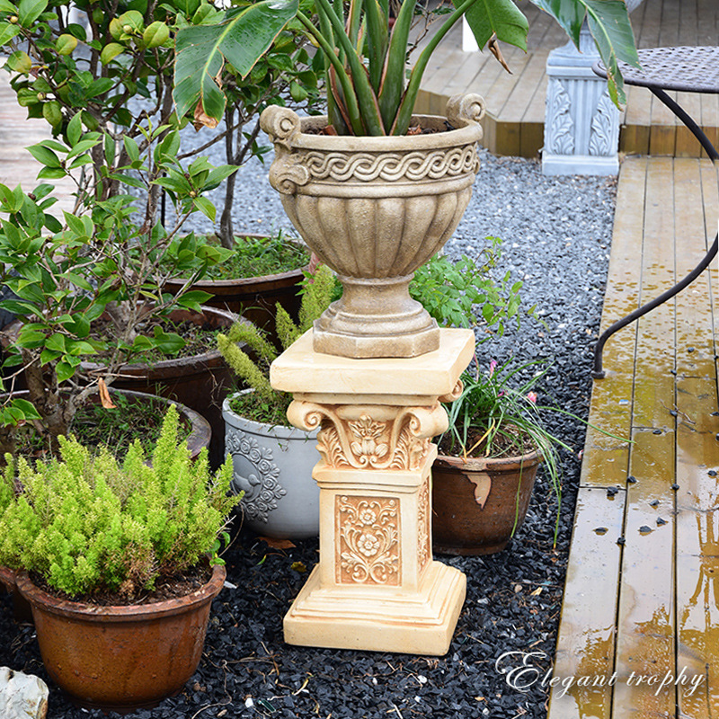 别墅大门花盆奖杯罗马花盆套装复古花园庭院装饰摆件仿石花盆欧式