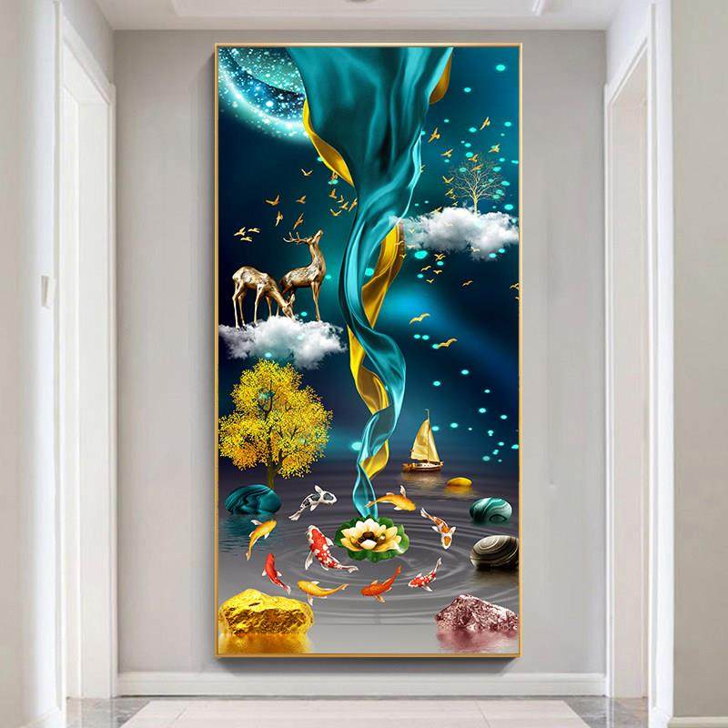 九鱼图玄关装饰画现代入户过道走廊尽头挂画客厅轻奢玄幻对门壁画,家居饰品,现代装饰画,淘宝优惠券,粉丝福利购,淘宝优惠卷