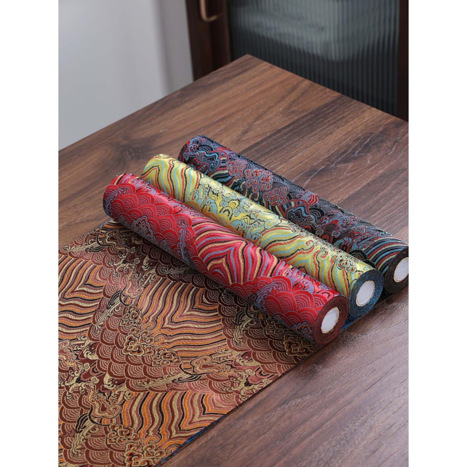 鑫诚卫新中式云锦茶席提花云水纹织锦茶席空间陈设桌旗 茶室桌布