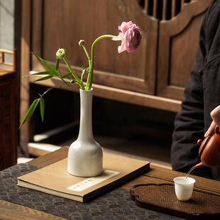 素功瑾礼甜白简约中式陶瓷小花瓶居家台面水培插花花器书房摆件