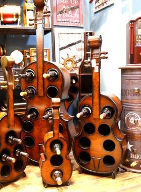 北欧大型木桶提琴吉他红酒柜展示柜葡萄酒架KTV酒吧酒庄落地摆件