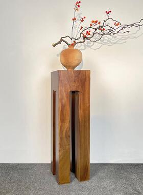 Wabi-Sabi风格实木墩底座彷古风格方柱家居客厅茶室入口雕刻几何