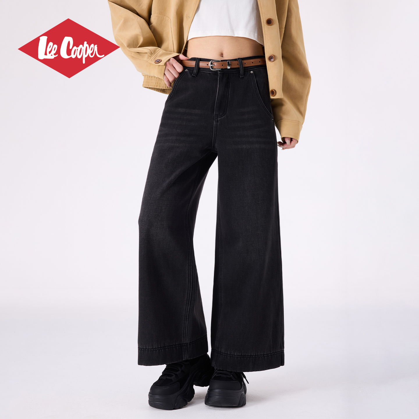 LeeCooper黑灰色阔腿牛仔裤女