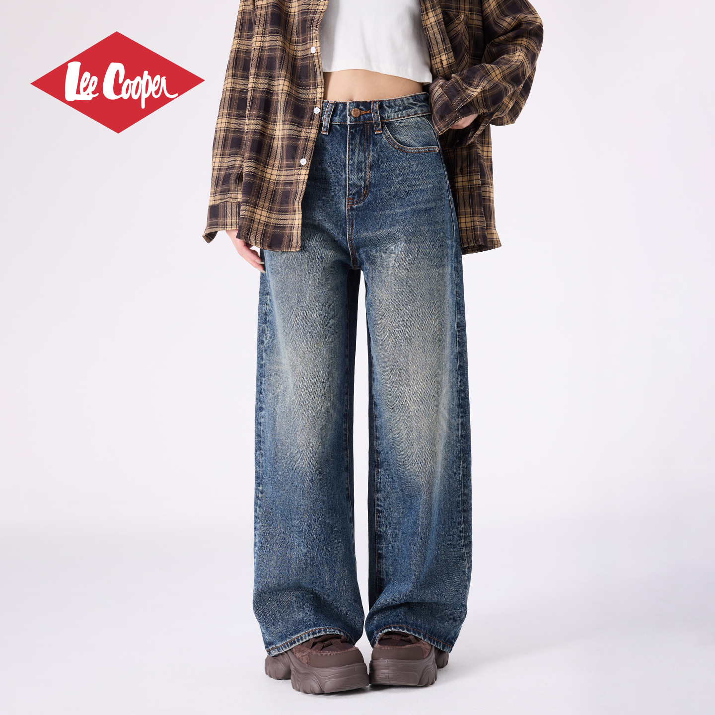 LeeCooper复古阔腿牛仔裤女