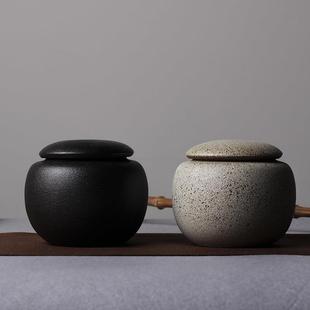 陶瓷茶叶罐小号粗陶黑陶日式茶具家用单人储存罐黑色罐子小陶罐空
