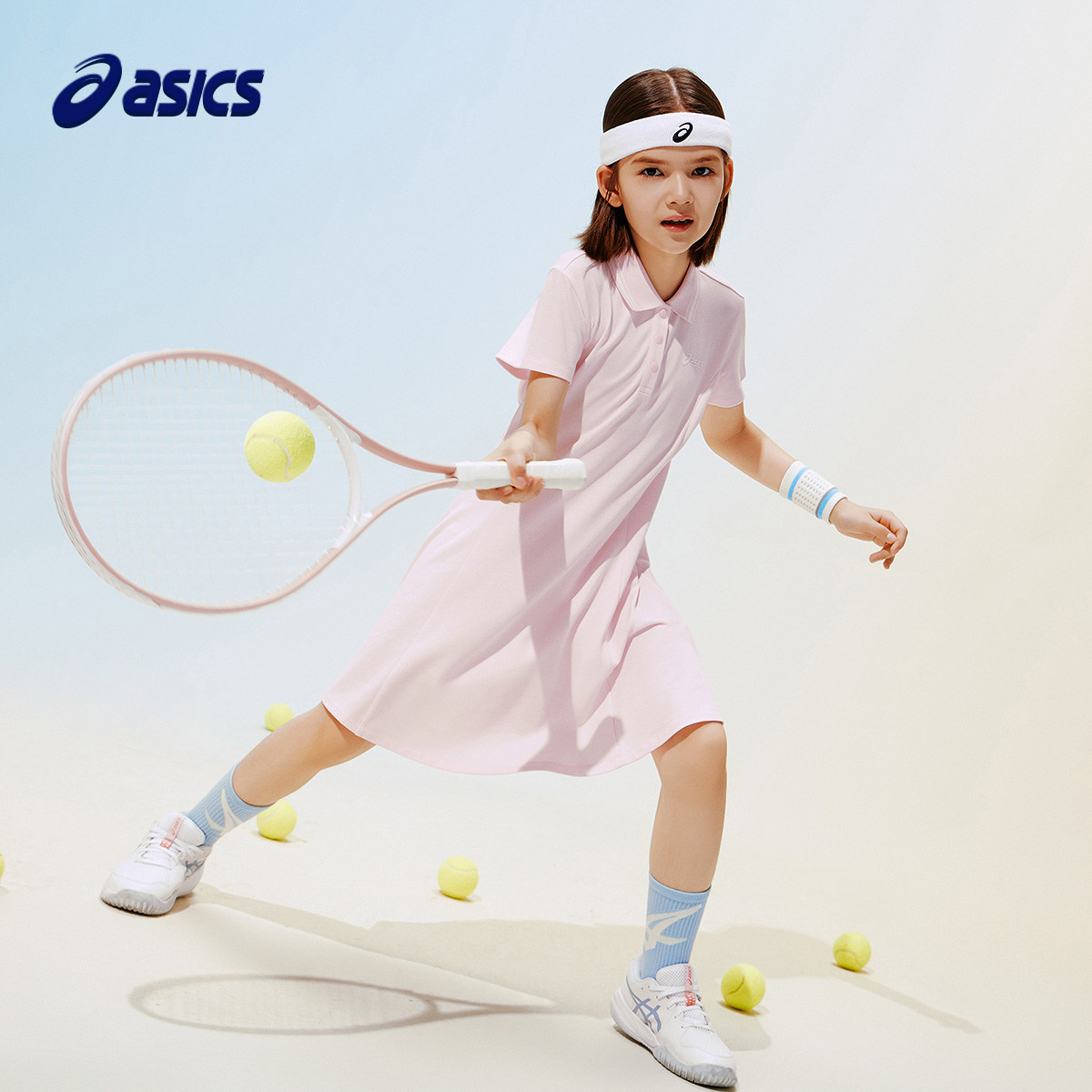 亚瑟士儿童裙子26年新款女童中大童微收腰网球运动连衣裙弹力舒适