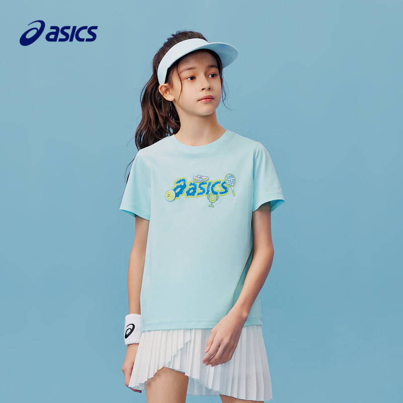 ASICS亚瑟士童装夏季新款中大童吸湿速干遮热抗菌趣味棉感短袖T恤