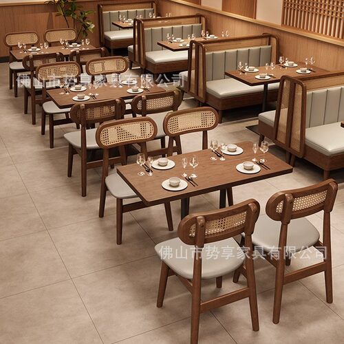工业风茶楼西餐厅实木编藤卡座沙发桌椅餐饮店湘菜面馆咖啡厅桌椅