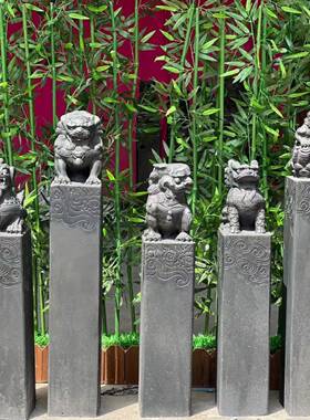 彷古石雕拴马桩祥云柱青石覆古庭院做旧石狮子貔貅拴马石柱摆件
