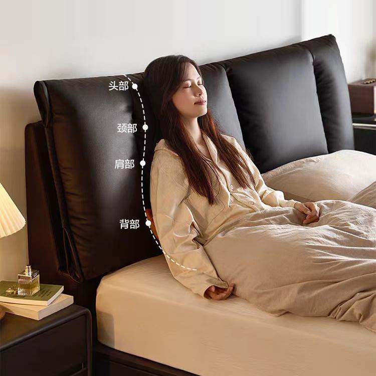 2025新款真皮床头板软包背板简约现代奶油风实木意式床头单买落地