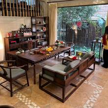 新中式全实木茶桌黑胡桃木简约家用小型客厅布艺沙发罗汉床泡茶台