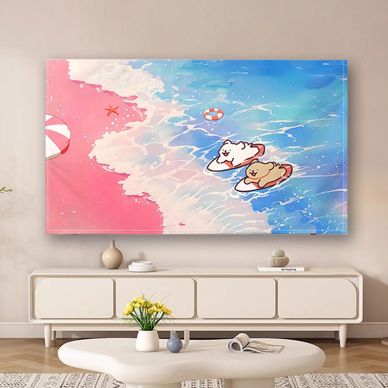 韩式液晶电视机防尘罩65寸可爱线条小狗客厅卧室装饰75寸遮挡盖布