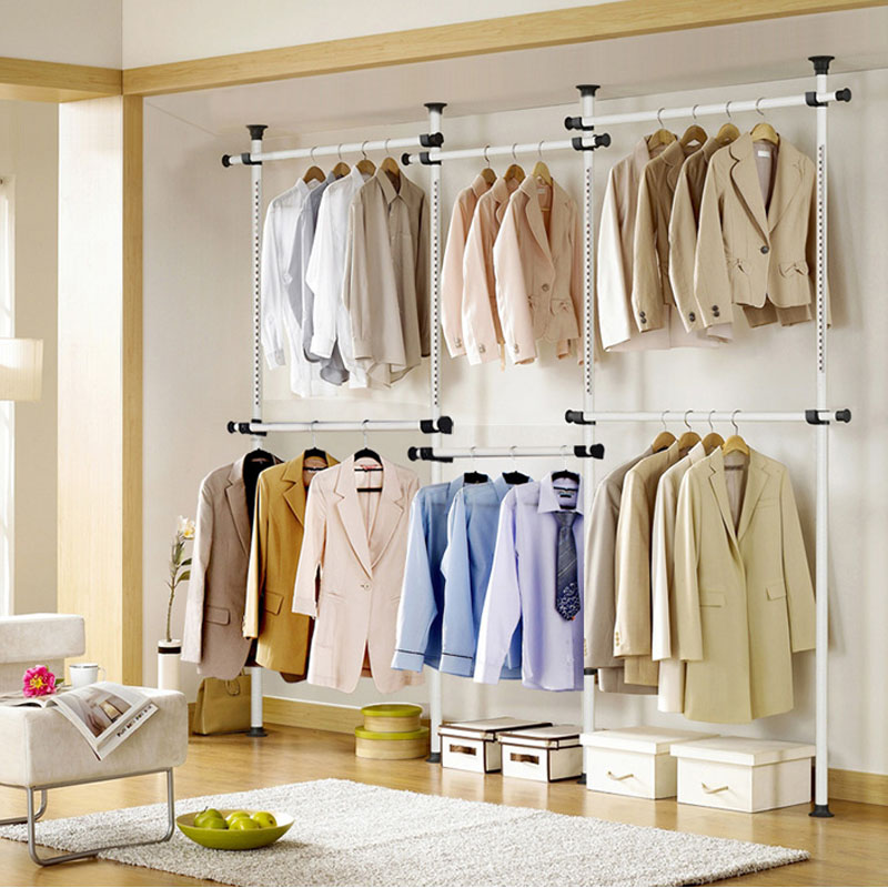 顶天立地衣架挂衣架落地卧室伸缩衣帽架组装简约现代韩式简易衣柜