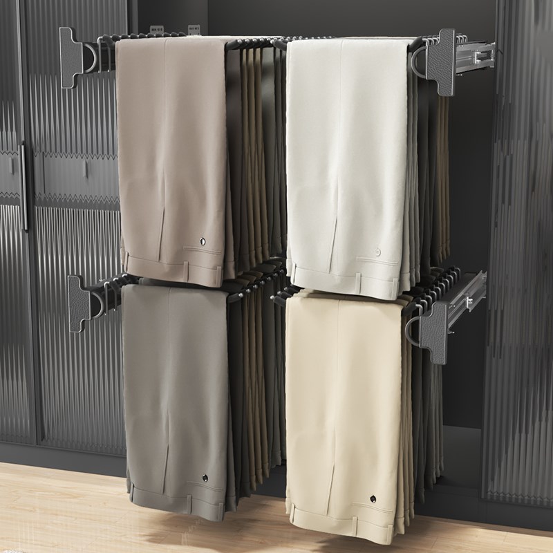 侧装抽拉裤架家用衣柜内置多功能抽拉式西装裤子收纳神器伸缩滑轨