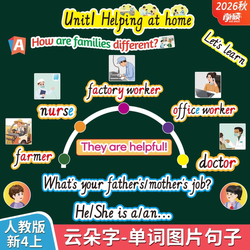 新人教版4年级单词卡片句子板书