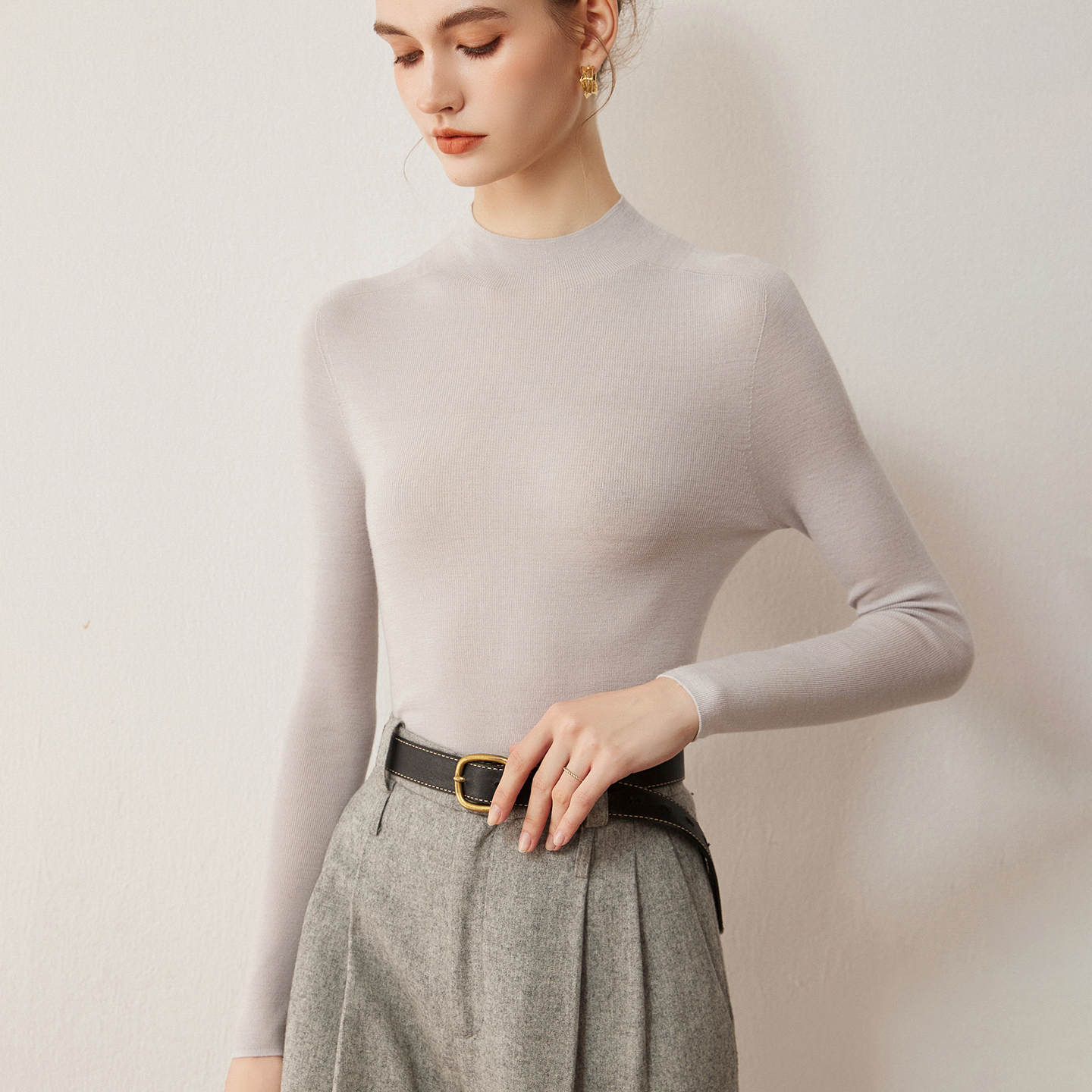 真18针扬子纱精纺100%纯羊毛衫女