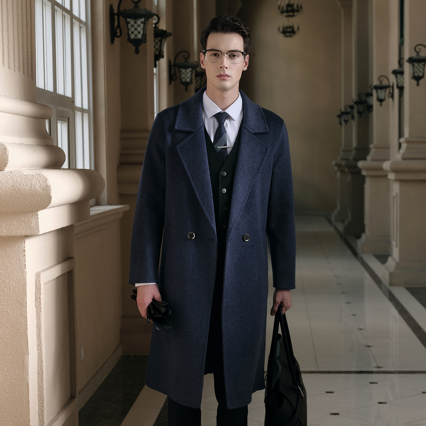 100%纯羊毛大衣外套男商务休闲