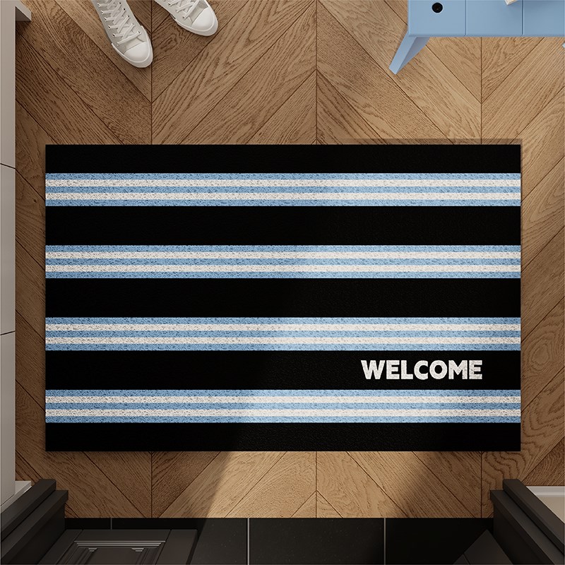 现代简约条纹入户门地垫丝圈防滑脚垫地毯进门垫子玄关门口可裁剪