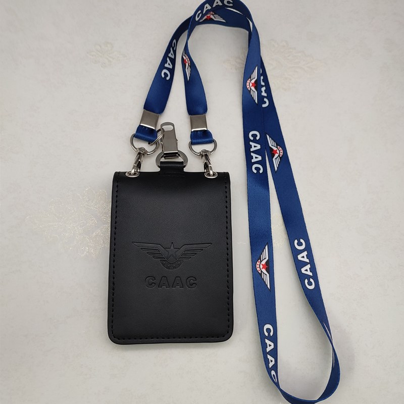 中国民航证件卡套CAAC机场控制区出入工牌双层皮质高清窗口胸牌挂