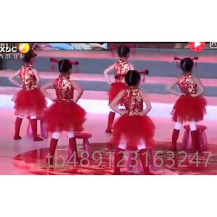 正品说唱中国红儿童演出服门红庆幼儿园秧歌舞蹈打开鼓服古喜表演