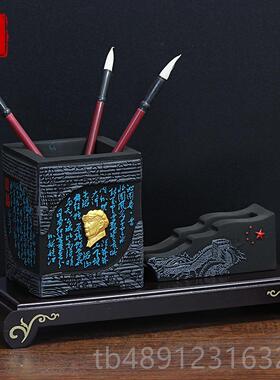 正品笔筒办公室桌菊面摆件梅兰竹实用教师节礼品谢送老师炭师雕工