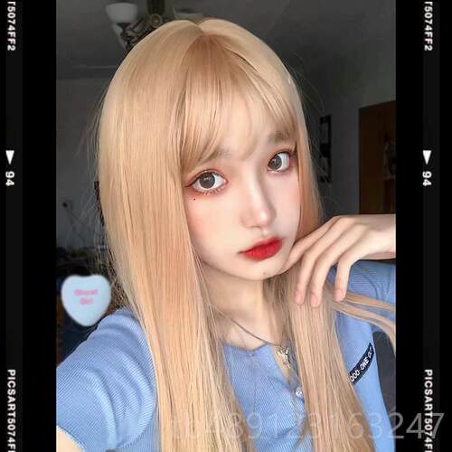 正品显白浅金色发女团长假发自然全头日常金网色可爱洛丽塔co红s