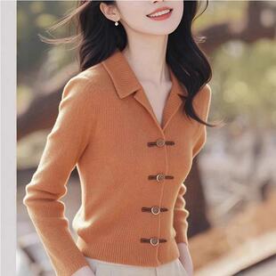 小香风复古孔雀蓝针织开衫女秋冬季2025新款时尚毛衣外套气质上衣