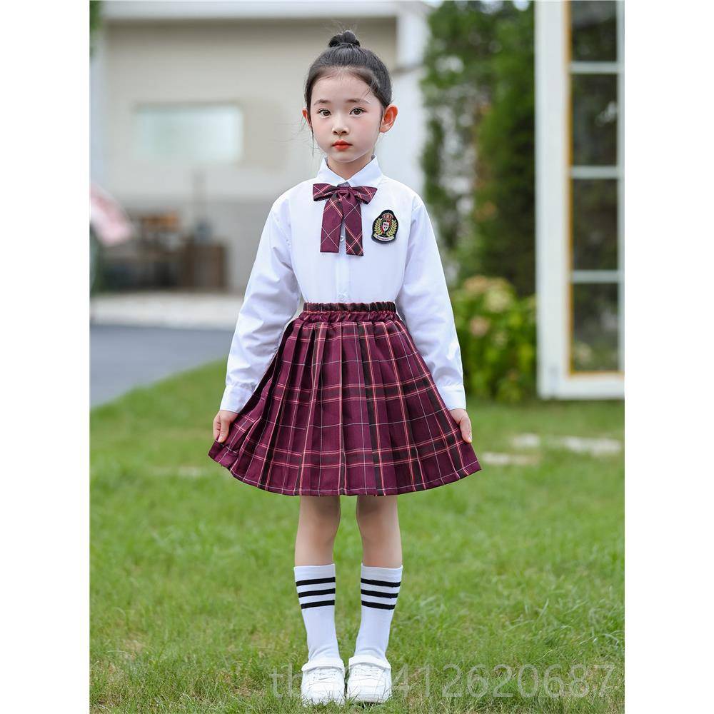 高档国庆服儿童大合演出英伦风红校歌朗诵比赛服唱班服小学生表演