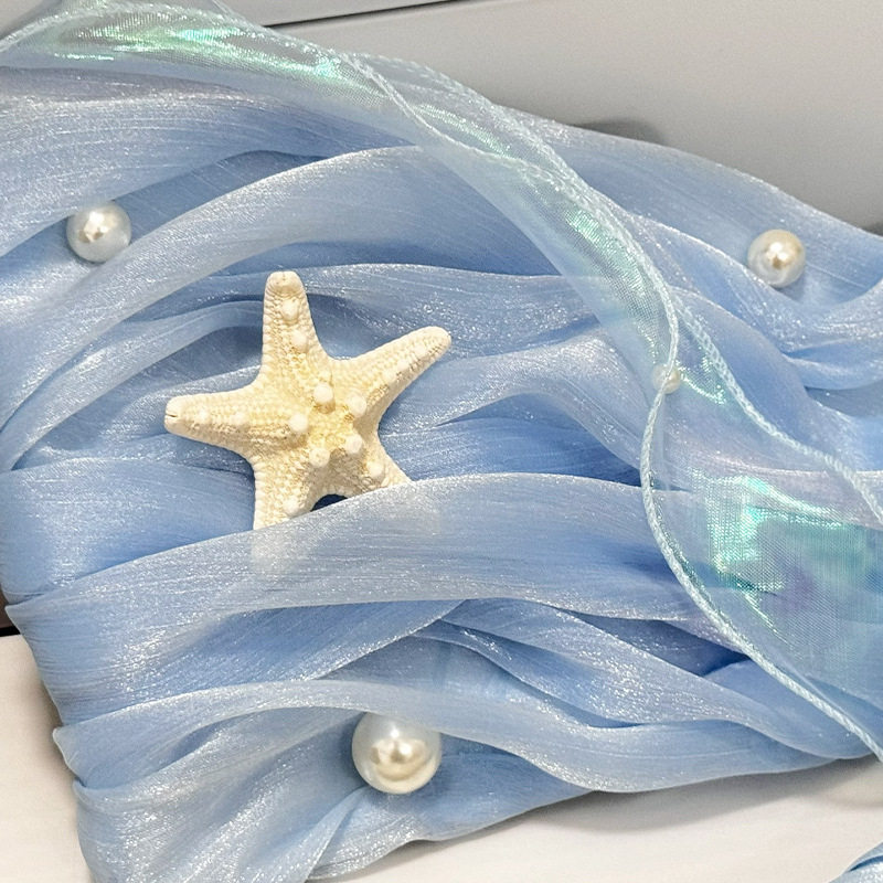 幼儿园美工区海洋风主题墙蓝色系花边鱼尾纱环创材料手工贝壳diy
