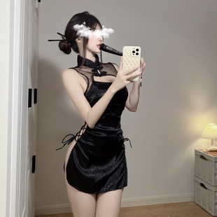 【保密发货】性感旗袍复古风制服修身侧开高开叉纯欲镂空绑带睡裙