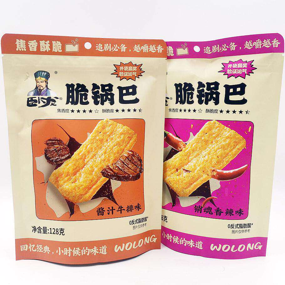 卧龙脆锅巴128克*5酱汁牛排味销魂香辣味焦香酥脆0反式脂肪酸零食