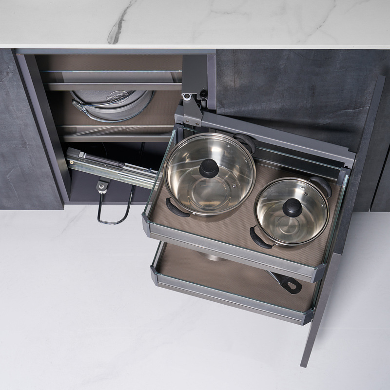 Unihopper库博梦影厨房橱柜转角双层小怪物拉篮置物架阻尼联动拉