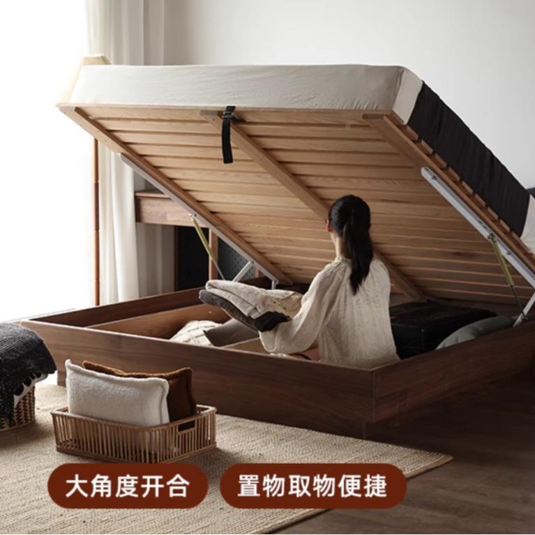 北欧复古黑胡桃木木实箱体床无床头日米式高小户型榻榻床樱CH-109
