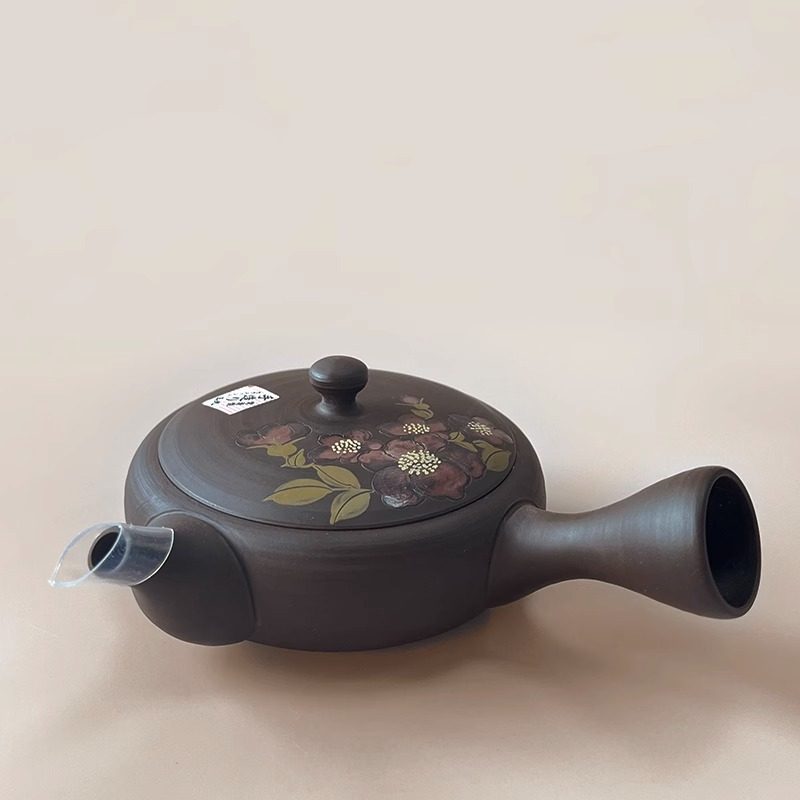 日本进口常滑烧玉光窑梅原广隆作日式扁平手工侧把急须泡茶壶茶具