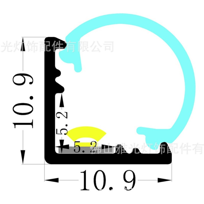 厂家直销LED硬灯条外壳11*11套件90度半圆发光铝槽套件