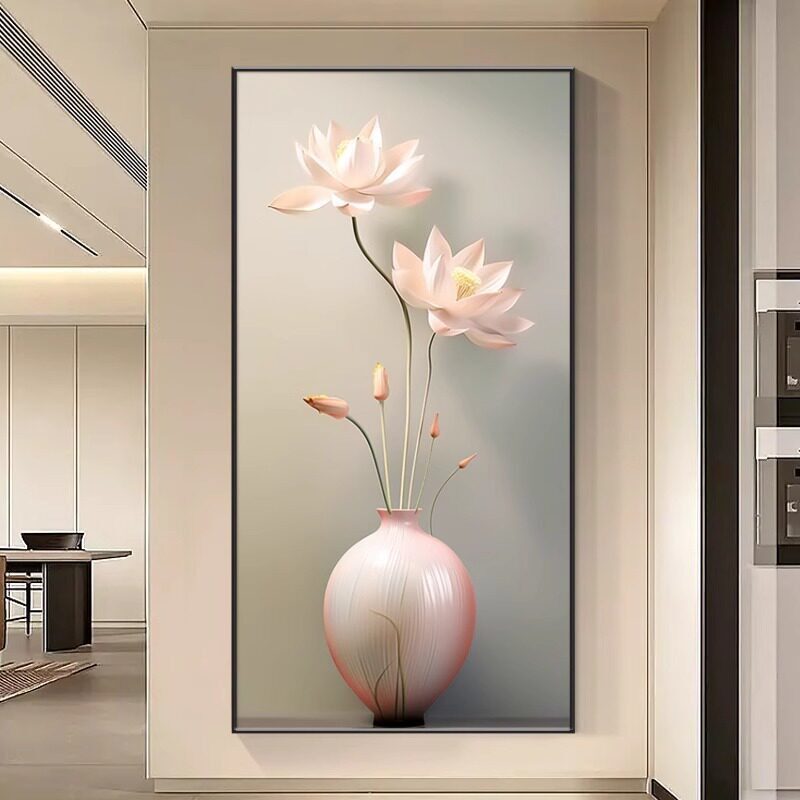 现代简约荷花玄关挂画新中式装饰画入户过道走廊尽头高档禅意壁画
