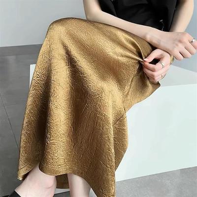 新中式醋酸缎面半身裙女2025夏季新款高腰中长款a字裙显瘦包臀裙