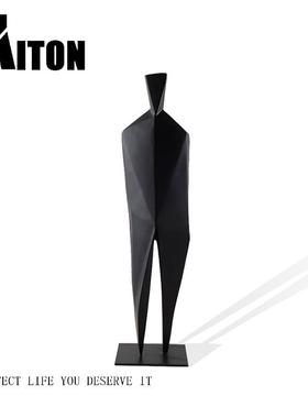 北欧现代黑色抽象直立人物雕塑摆件样板房售楼处大堂客厅软装饰品