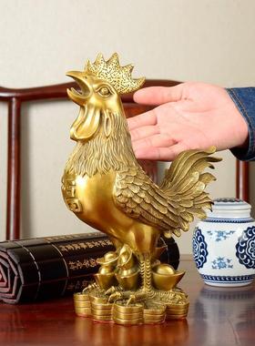 黄铜鸡摆件大号招財金鸡公鸡元宝鸡家居客厅风水工艺品福字鸡母鸡