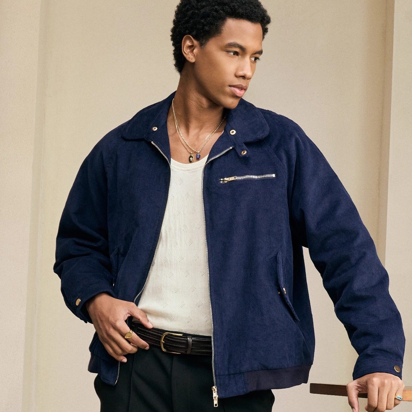 AzureHues灯芯绒棉夹克老钱外套