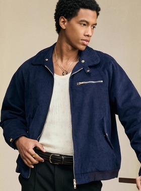 Azure Hues『羊绒感灯芯绒』复古暗蓝色棉夹克冬季新贵老钱风外套